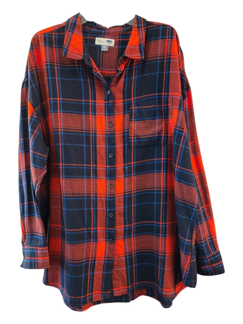 Old Navy Boyfriend Flannel Shirt Navy Blue Red Plaid - Plus Size XXL